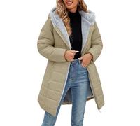 CMTOP Chaqueta Mujer Invierno Cálido Abrigo Acolchado Mujer Forro Polar Chaqueta Cremallera Largo con Capucha Termico Abrigo Casual Elegante Cazadora Hoodie Parka con Bolsillos(Caqui,XL)