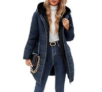 CMTOP Chaqueta Mujer Invierno Cálido Abrigo Acolchado Mujer Forro Polar Chaqueta Cremallera Largo con Capucha Termico Abrigo Casual Elegante Cazadora Hoodie Parka con Bolsillos(Azul marino,M)