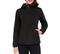 CMTOP Chaqueta Softshell Mujer Corta Forro Polar Cálida Abrigo Repelente al Agua Cortavientos Outdoor Chaqueta, Chubasquero con Capucha para Correr, Senderismo, Deportes(Negro,XL)