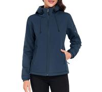CMTOP Chaqueta Softshell Mujer Corta Forro Polar Cálida Abrigo Repelente al Agua Cortavientos Outdoor Chaqueta, Chubasquero con Capucha para Correr, Senderismo, Deportes(Azul marino,M)