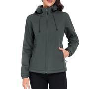 CMTOP Chaqueta Softshell Mujer Corta Forro Polar Cálida Abrigo Repelente al Agua Cortavientos Outdoor Chaqueta, Chubasquero con Capucha para Correr, Senderismo, Deportes(Gris,XXL)