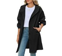 CMTOP Gabardina Mujer Larga con Capucha, Elegante Sola Botonadura Gabardinas Casual Ligera Trench Mujer, Cortaviento Abrigo Chaqueta con Bolsillos para Primavera Otoño(Negro,S)