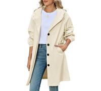 CMTOP Gabardina Mujer Larga con Capucha, Elegante Sola Botonadura Gabardinas Casual Ligera Trench Mujer, Cortaviento Abrigo Chaqueta con Bolsillos para Primavera Otoño(Beis,M)