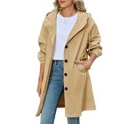 CMTOP Gabardina Mujer Larga con Capucha, Elegante Sola Botonadura Gabardinas Casual Ligera Trench Mujer, Cortaviento Abrigo Chaqueta con Bolsillos para Primavera Otoño(caqui,XL)