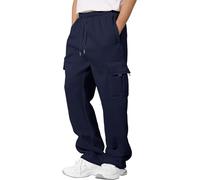 CMTOP Pantalon Chandal Hombre Algodón Pantalones Cargo de Deporte Invierno Termico Pantalón Chandal con Forro Polar Anchos Casuales Pantalones Jogger con Cordón y Bolsillos(Azul Marino, M)