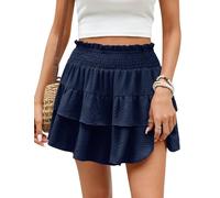 CMTOP Pantalón Corto Verano Mujer Fluidos Shorts Corto Cintura Alta Elástico Casual Pantalones Cortos Sueltos Anchos Volantes Pantalon Color Sólido para Playa