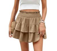 CMTOP Pantalón Corto Verano Mujer Fluidos Shorts Corto Cintura Alta Elástico Casual Pantalones Cortos Sueltos Anchos Volantes Pantalon Color Sólido para Playa