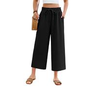 CMTOP Pantalones Mujer Verano 7/8 Casual Pantalon Elegante Cintura Elástico Pantalones Anchos Suelto Comodo Flojo Playa Pantalón con Bolsillos (Negro, M)