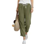 CMTOP Pantalones Mujer Verano Cintura Elástico Casual Pantalones Ligero Algodón 7/8 Pantalon Anchos Suelto Cómodos Flojo Playa Pantalón Pirata con Bolsillos (Verde, XXL)