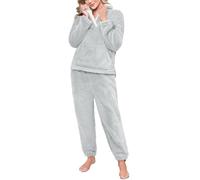 CMTOP Pijama Mujer Invierno Cálido Conjunto de Pijama Forro Polar Invierno Dormir 2 Piezas de Casa Suave y Esponjosa Pijama Calentito Manga Larga y Pantalones Largos con Bolsillos(Gris, L)