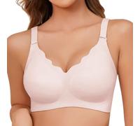 CMTOP Sujetador sin Aros Mujer sin Costuras Sujetadores Sujetador Push Up Cuello En V Comodos Transpirables Suave Bralette con Relleno Tirantes Regulables Sostenes Básicos(Beige,M)
