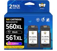 CMYBabee 560 561 XL Cartuchos de Alta Capacidad para Tinta Canon 560 561 Pack Compatible con Canon PIXMA TS5350i TS5350a TS7450i TS5351i TS5350 TS5352 TS5353 TS5300 (2 Pack, Negro XL + Color XL)
