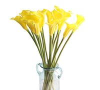 cn-Knight 10pcs de Flores Artificiales de Lirio de Cala, Tallo Largo de 67cm Flores Artificiales de Lirio de Cala, Lirios Arum Realistas para Ramo de Novia, Decoración del Hogar, Amarillo