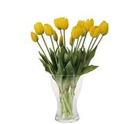 cn-Knight 20pcs Flores Artificiales de Tulipán, 40cm Tallos de Tulipán de Tacto Real con Hojas Falsas, Nuevo Diseño de Tulipanes y Capullos Falsos para Hogar Ramos, Amarillo