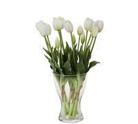 cn-Knight 20pcs Flores Artificiales de Tulipán, 40cm Tallos de Tulipán de Tacto Real con Hojas Falsas, Nuevo Diseño de Tulipanes y Capullos Falsos para Hogar Ramos, Blanco
