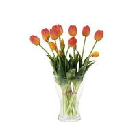 cn-Knight 20pcs Flores Artificiales de Tulipán, 40cm Tallos de Tulipán de Tacto Real con Hojas Falsas, Nuevo Diseño de Tulipanes y Capullos Falsos para Hogar Ramos, Color Naranja