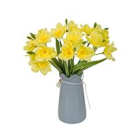 cn-Knight 2pcs Ramilletes de Narcisos Artificiales, Tallos Falsos de 41cm con 18pcs Flores de Látex, Flores Artificiales Decoración del Hogar Ramo de Boda, Amarilla