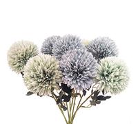 cn-Knight Flores artificiales, 8 pompones de seda de tallo largo de 22 pulgadas, hortensias, dalias, margaritas, diente de león para boda, ramo de novia, dama de honor, decoración del hogar, baby