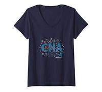 CNA Life: Latido del corazón de los héroes de la atención médica Camiseta Cuello V, Mujer, Azul Marino, L