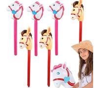 CNAFGBGG 6 Piezas Hobby Horse 40 Pulgadas Lindo Palo de Caballo Inflable Colorido soplado PVC Cabeza de Montar Globo para decoración de Fiesta temática de Vaquero Vaquera de Navidad, Color Aleatorio.