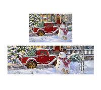 CNAFGBGG Alfombra de Cocina de Navidad de 2 esteras de Cocina de muñeco de Nieve de Invierno de Navidad 16x24 y 16x47 Absorbente y no Deslizante Merry Xmas Mat de decoración de la Cocina 2