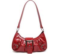 CNAFGBGG Bolso de Vino Rojo de Vino Rojo Y2K PU de Cuero PU Punk Bobos de Hebilla Media Bolsos de Moda Y2K Bag For Women Girls Gift.