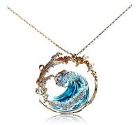 CNAFGBGG Collar de olas, joyería ajustable del océano, collar de juramento del océano, elegante colgante inspirador de playa de olas azules, regalos para mujeres..
