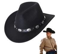 CNAFGBGG Cowboy Hat for Men Wide Brim Western Hat Western Classic Roll Up Cowgirl con Cinturón de hebilla Vaquero negro para Favores de fiesta de disfraces Celebraciones
