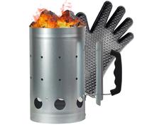 CNAFGBGG Encendedor de Chimenea de carbón, Encendedor de Chimenea de Hierro Inoxidable para Parrilla de carbón, Fuego de Barbacoa Compacto y fácil de Usar con Guante Aislado.