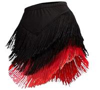 CNAFGBGG Falda de Baile Latino Falda con Flecos en Faldas de Baile Negras y Rojas para Mujer Vestido Latino de poliéster para salón de, graduación, Competencia, L..