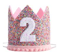 CNAFGBGG Gorro de fiesta de segundo cumpleaños para niñas, diademas con tiara ajustable y brillante, accesorios de cumpleaños para bebés..