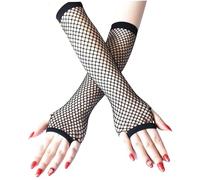 CNAFGBGG Guantes de Red, 1 par de Guantes de Malla sin Dedos, Mangas de Brazo de Red de Pescado de los años 80, Largos para Mujeres y niñas, Disfraz de Cosplay...