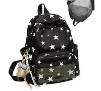 CNAFGBGG Mochila linda Bolsa escolar de chicas de patrón de estrellas negras de mochila con bolsas de libro múltiple y cremallera con correa ajustable para niñas adolescentes.
