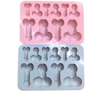 CNAFGBGG Molde de pene, 2pcs 10 cavidad molde de pastel de pene, silicona antiadherente, bandeja de cubos de hielo reutilizable para jabón de cumpleaños de una sola fiesta chocolate de vela ...
