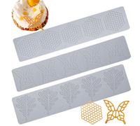 CNAFGBGG Molde Tuile, Molde para Fondant para Pasteles, 3 uds., Estera en Relieve con Hojas de Panal y Mariposas, moldes de Silicona de Encaje Reutilizables para decoración de Pasteles...