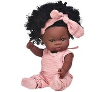 CNAFGBGG Muñeca bebé Realista Vestida de Vinilo de 13 Pulgadas de simulación de niña Negra con Lazo, Lindas muñecas africanas posables para niños de 4 a 6 años, Piel Negra...
