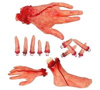CNAFGBGG Partes del Cuerpo de Halloween 5 Piezas/Juego Manos y pies sangrientos Partes del Cuerpo Cortadas con Dedos Accesorios de Halloween aterradores para Decoraciones de Casas encantadas.
