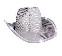 CNAFGBGG Sombrero de Vaquero de Lentejuelas para Mujeres Sombrero de Vaquero de Lentejuelas con luz LED SHILLLE Glitter Retro Western Sombreros para Funny Party Dance Performance Silver ..