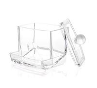 CNAFGBGG Soporte para almohadillas de algodón, contenedor acrílico, caja de almacenamiento de cosméticos de cristal, estuche de maquillaje de plástico para baño..