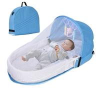 CNAFGBGG Viaje en la Cama para bebés, Cuna de Viaje portátil Plegable con Dosel y Juguetes de guardería con Carpa de bebé Desmontable para bebés para, Azul.