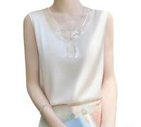 CNANRNANC Camisola para Mujer Encaje Seda para Suave Cuello V Sin Mangas | Tejido sedoso al tacto, cuello en V favorecedor, ideal uso diario, para disponible tallas grandes, para estilo elegante