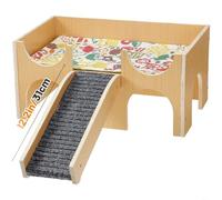 CNANRNANC Castillo escondite de madera natural para mascotas pequeñas con alfombrilla antideslizante y ventilado para cueva para hámster, conejillo de indias, jaula colgante, color gris (sin fondos de