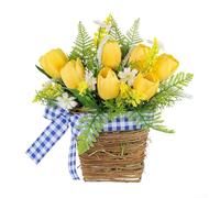 CNANRNANC Cesta de flores artificiales de tulipán de primavera con flores de seda para decoración de bodas, exhibición del hogar y uso al aire libre, ligera y fácil de colocar