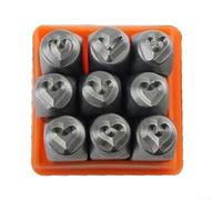CNANRNANC Juego de 9 sellos de metal en forma de corazón, 9 perforadores de acero para hacer joyas, proyectos de bricolaje, sello de tallado de cuero, herramientas de manualidades, diseño único
