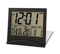 CNANRNANC Reloj despertador de viaje digital plegable, pantalla LCD grande que muestra la temperatura de la fecha, temporizador de escritorio silencioso ultrafino para viajes de camping (negro)