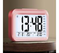 CNANRNANC Relojes digitales mesita de noche, reloj despertador LED inteligente con puerto de carga USB, pantalla de temperatura y 3 alarmas ajustables para el hogar, oficina, dormitorio (rosa)