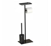 CNANRNANC Soporte de papel higiénico estable de pie, soporte de rollo de acero al carbono con cepillo, estante de almacenamiento de baño sin taladro, negro (B)
