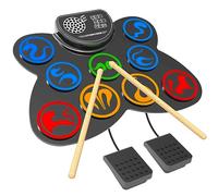 CNAPXAIA Bateria Electronica, Kit de Bateria Infantil Portátil con Altavoz Estéreo Incorporado, Batería Eléctrica Enrollable de 9 Pads Silicona Instrumento Musical Regalos para Niños y adultos