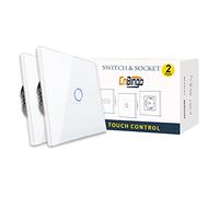 CNBINGO 2 paquetes Single Light Switch Blanco, Touch Switch, panel de vidrio del sistema táctil y LED de estado, no se requiere un conductor neutral, 1 bandas de 1 vía, AC 240 V, 500 W/bandas de