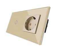 CNBINGO Dimmer con una sola toma, atenuador Oro, interruptor de luz táctil, vidrio endurecido con luz de fondo LED, interruptor de 1 bandas de 1 vía, AC 240V 700W, conductor neutral requerido